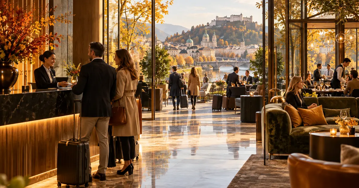 Moderner Hotel- und Gastronomiebetrieb im herbstlichen Reisekontext als Titelbild des Wochenradars KW 41/2026